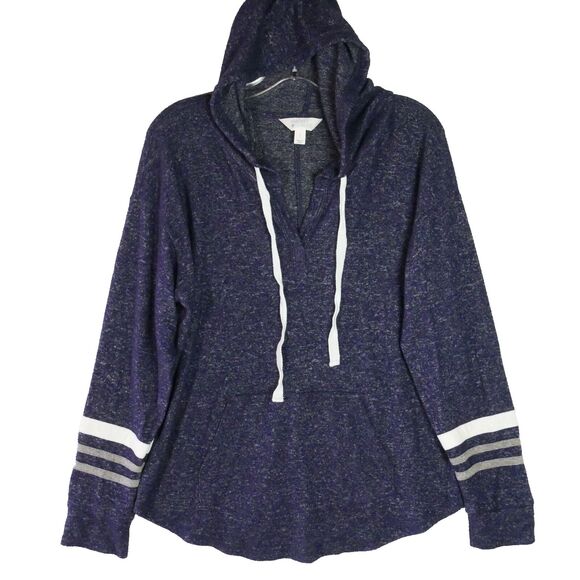 Market & Spruce Womens Size L Hoodie Navy Soft Knit Drawstrng Pullover Pockets - Picture 1 of 13